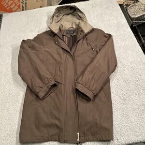 Mens M Fleet Street Chocolate Brown Lined ZipUp Coat Removable Hood Heavy Jacket